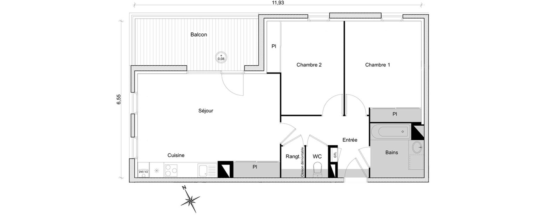 Appartement T3 de 63,16 m2 &agrave; Toulouse Guilhem&eacute;ry