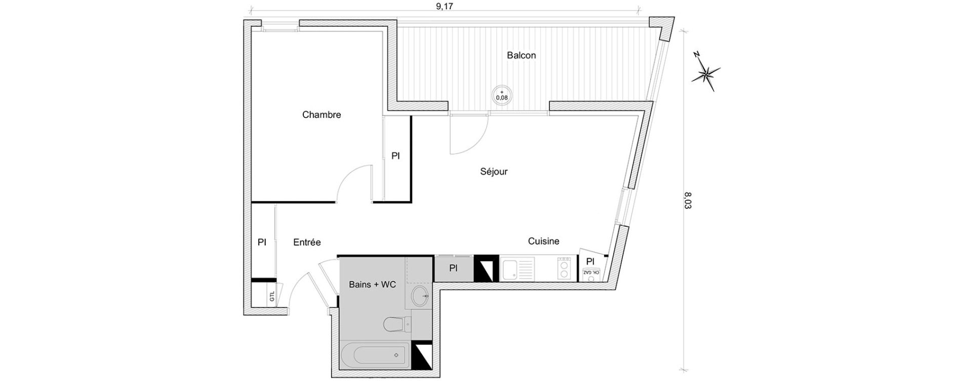 Appartement T2 de 44,64 m2 &agrave; Toulouse Guilhem&eacute;ry