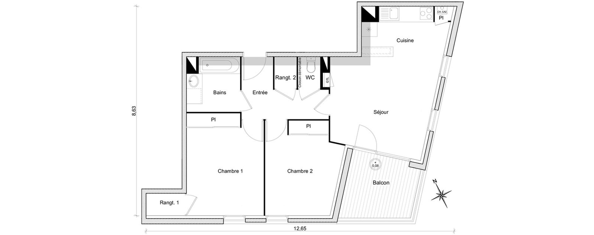 Duplex T3 de 62,31 m2 &agrave; Toulouse Guilhem&eacute;ry