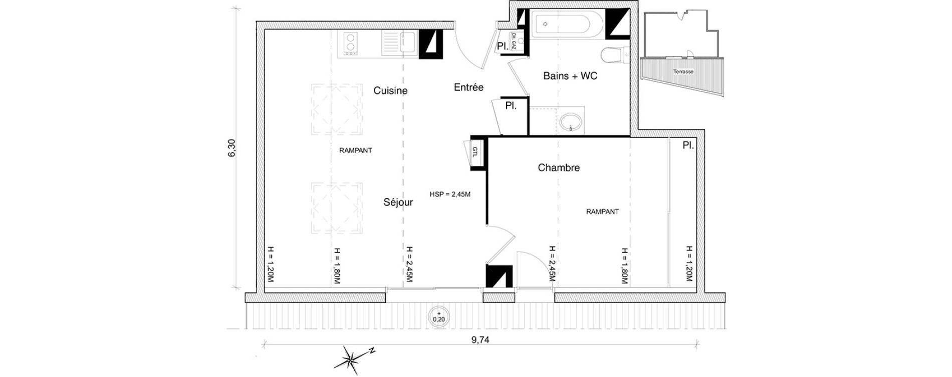 Appartement T2 de 38,41 m2 &agrave; Toulouse Guilhem&eacute;ry