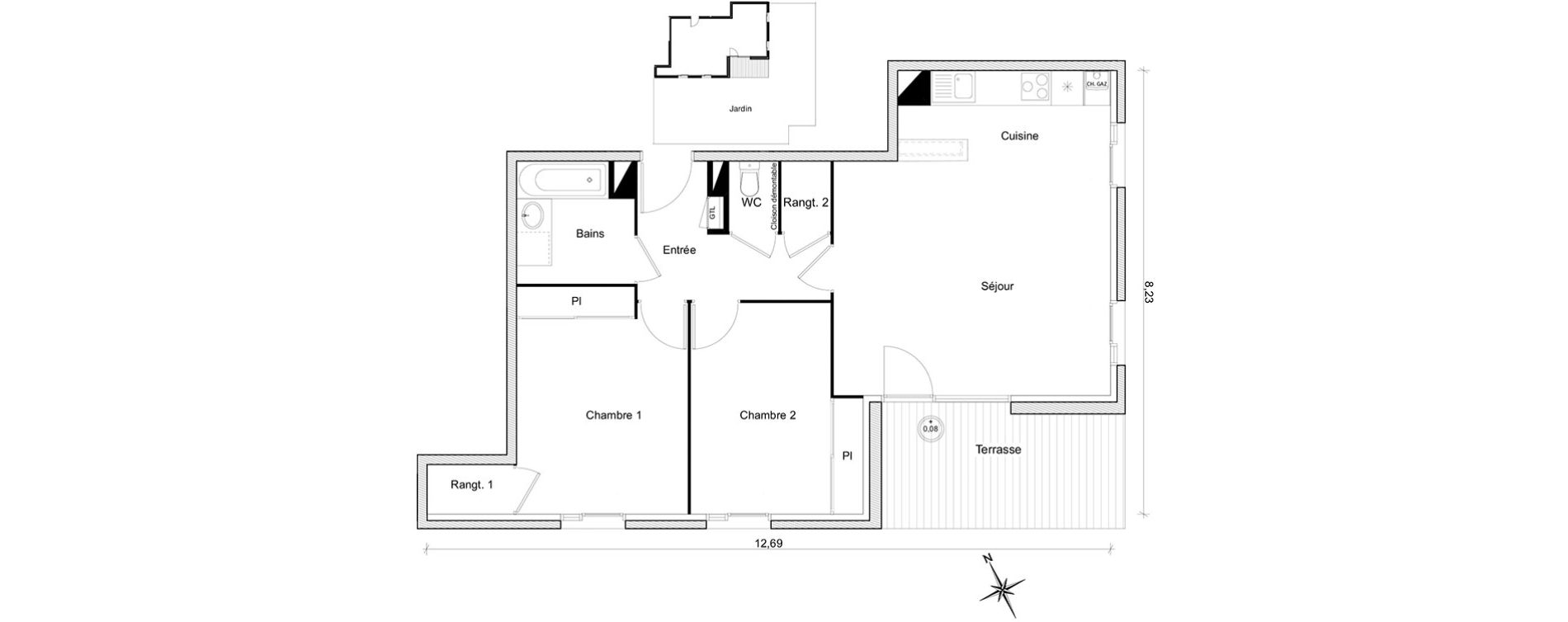 Appartement T3 de 67,64 m2 &agrave; Toulouse Guilhem&eacute;ry