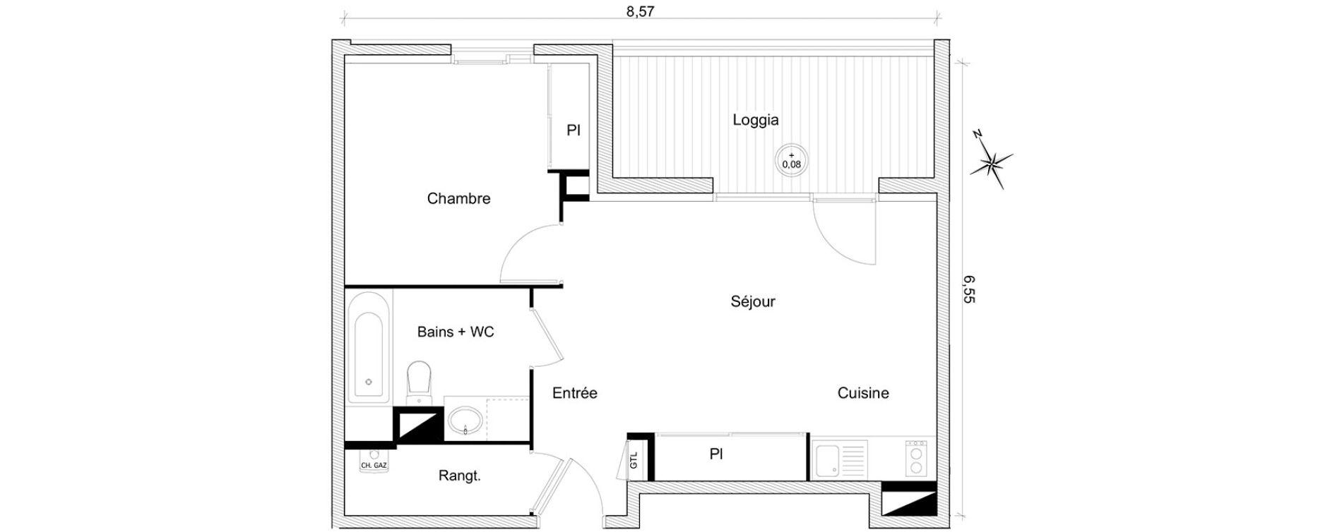 Appartement T2 de 42,22 m2 &agrave; Toulouse Guilhem&eacute;ry