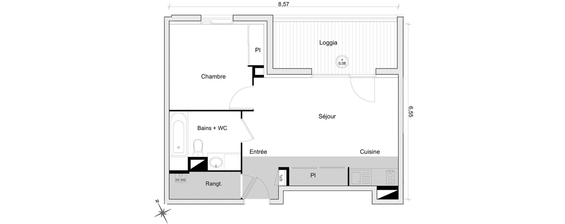 Appartement T2 de 42,22 m2 &agrave; Toulouse Guilhem&eacute;ry