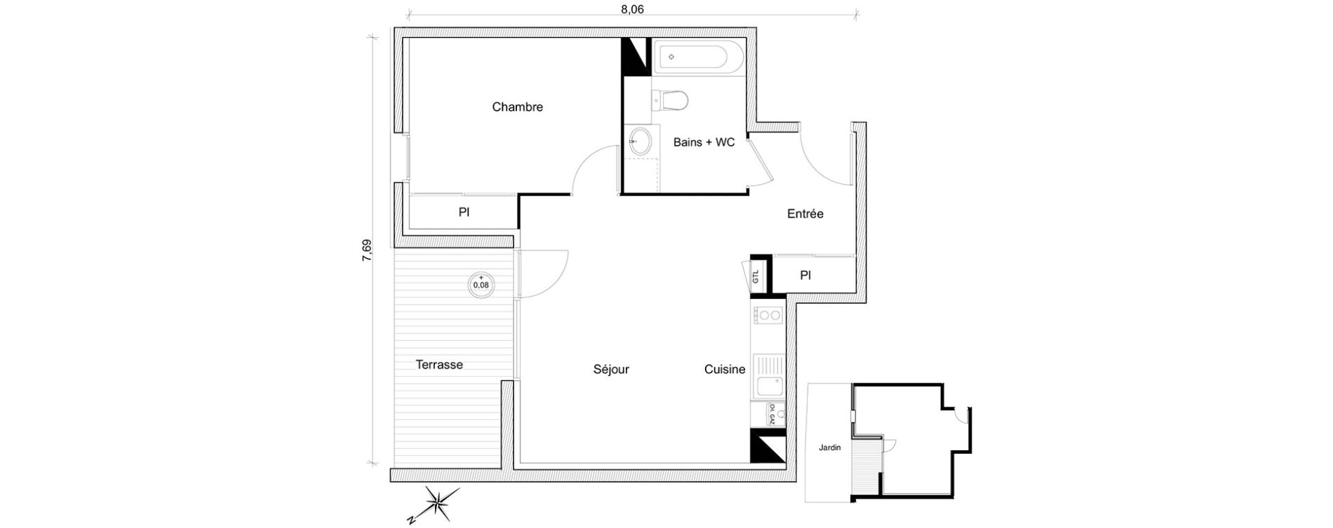 Appartement T2 de 44,54 m2 &agrave; Toulouse Guilhem&eacute;ry