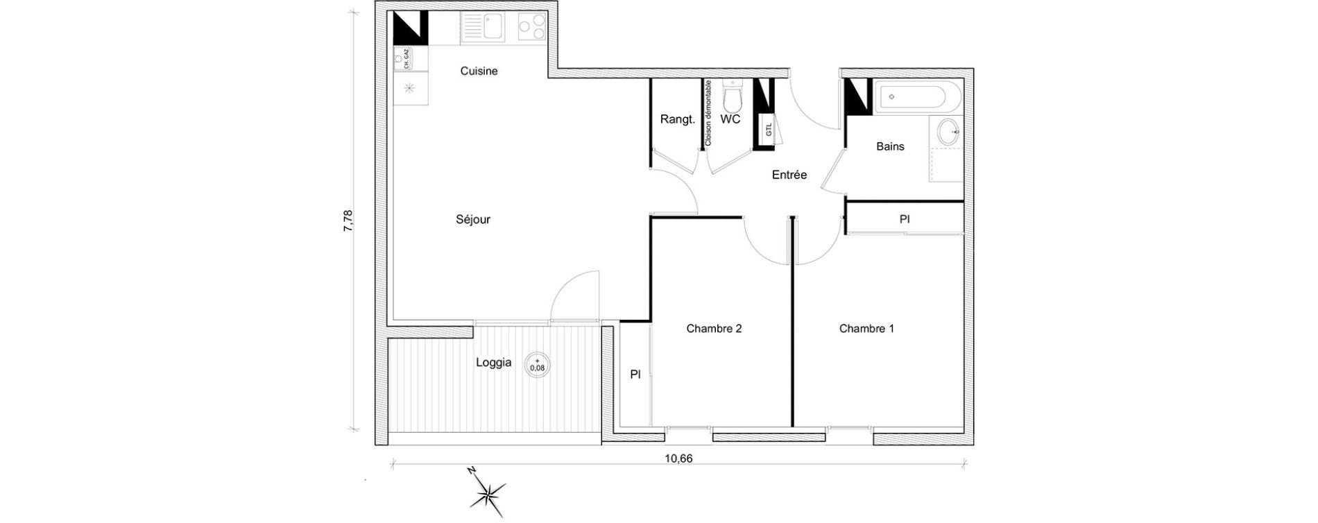 Appartement T3 de 62,11 m2 &agrave; Toulouse Guilhem&eacute;ry