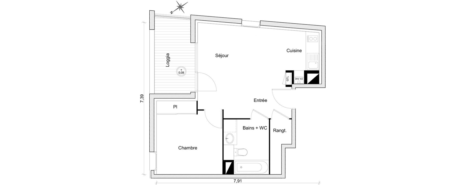 Appartement T2 de 41,00 m2 &agrave; Toulouse Guilhem&eacute;ry