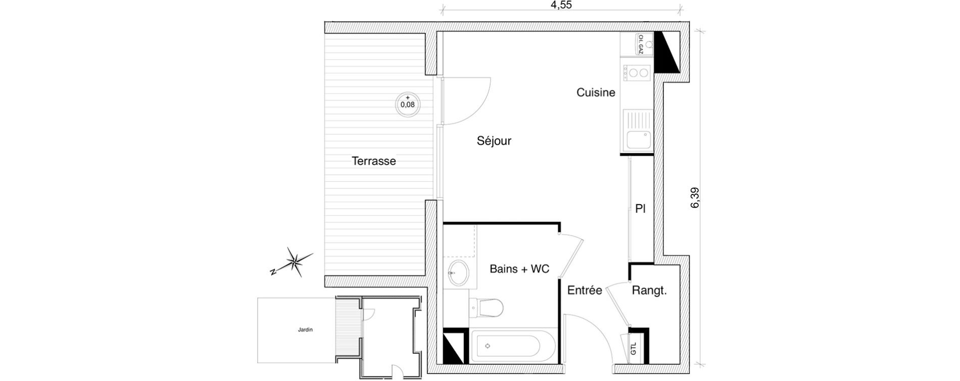 Appartement T1 de 25,83 m2 &agrave; Toulouse Guilhem&eacute;ry