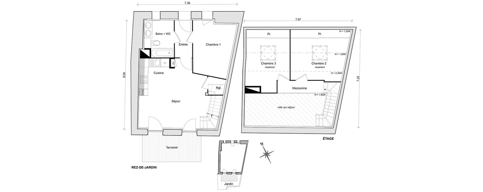 Duplex T4 de 66,12 m2 &agrave; Toulouse Guilhem&eacute;ry