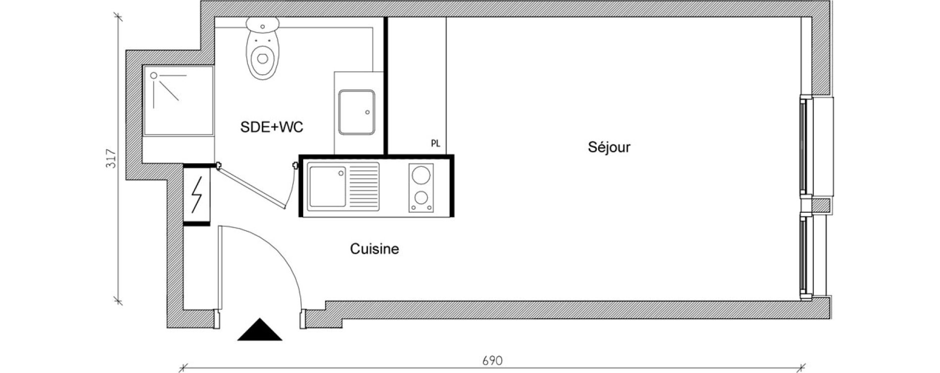 Appartement T1 de 21,09 m2 &agrave; Toulouse Jean chaubet
