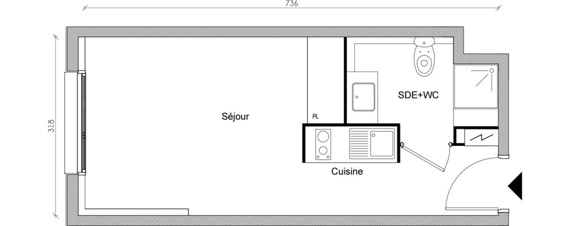 Appartement T1 de 22,27 m2 &agrave; Toulouse Jean chaubet