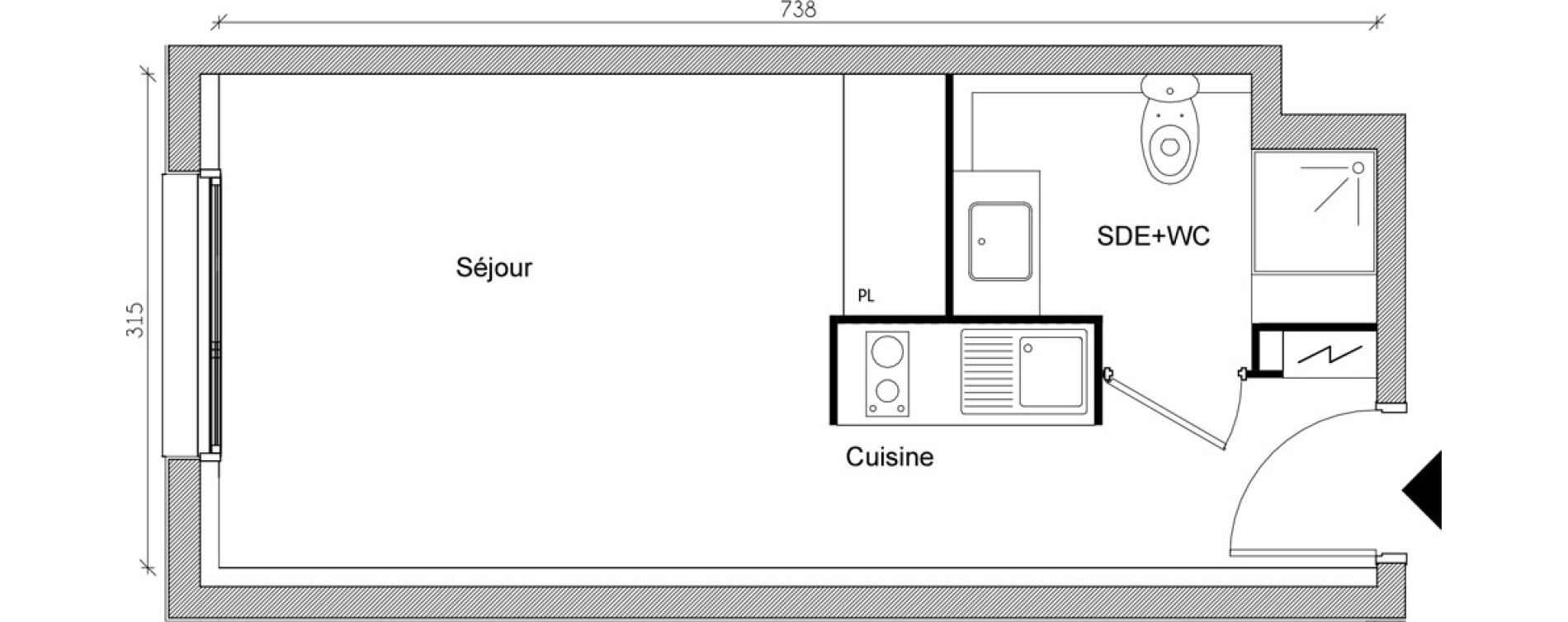 Appartement T1 de 22,31 m2 &agrave; Toulouse Jean chaubet