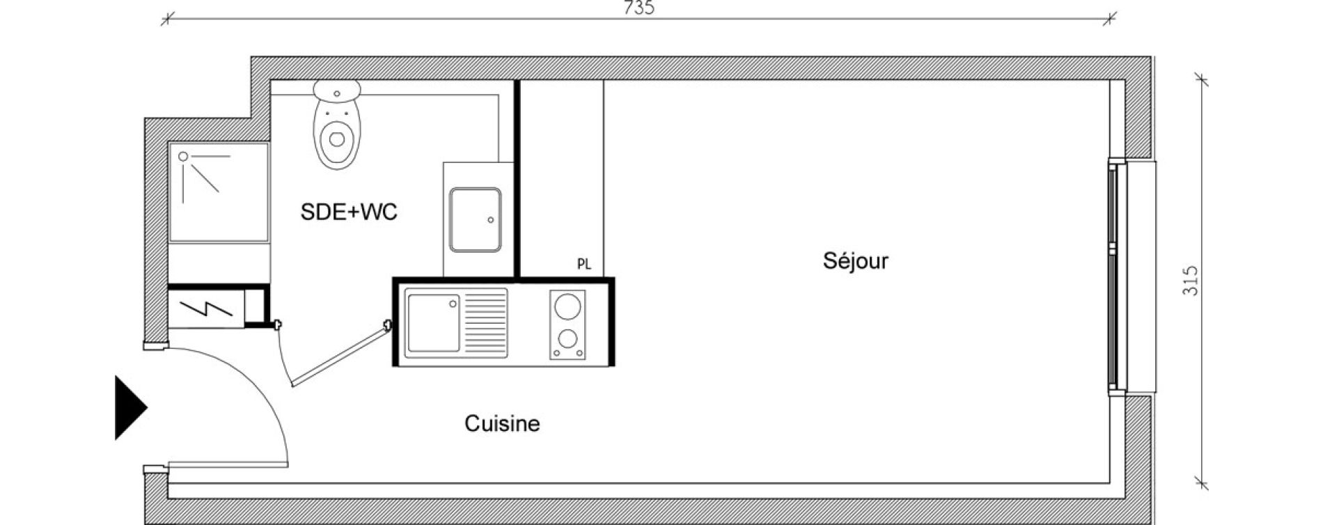 Appartement T1 de 22,21 m2 &agrave; Toulouse Jean chaubet