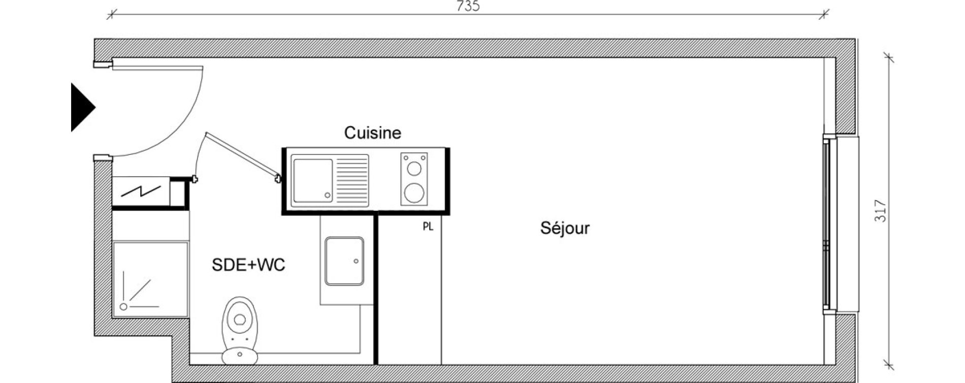 Appartement T1 de 22,36 m2 &agrave; Toulouse Jean chaubet