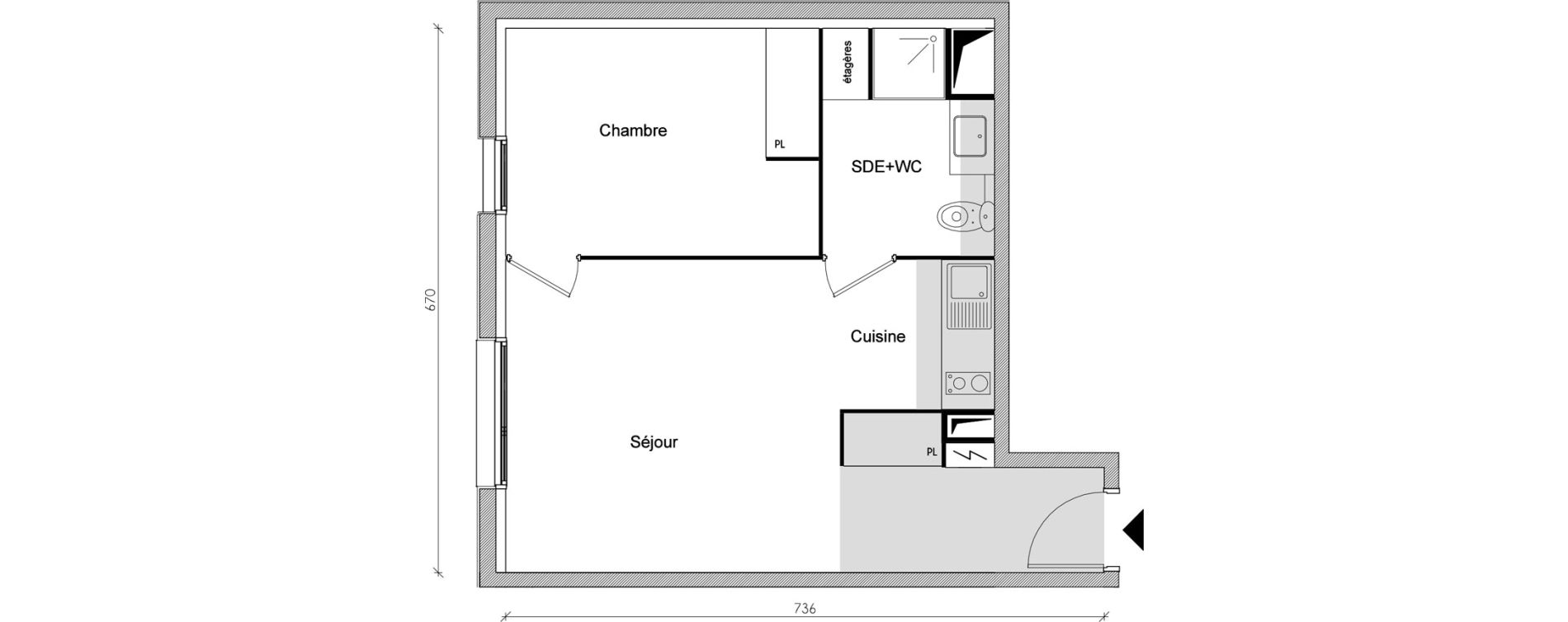 Appartement T2 de 40,41 m2 &agrave; Toulouse Jean chaubet