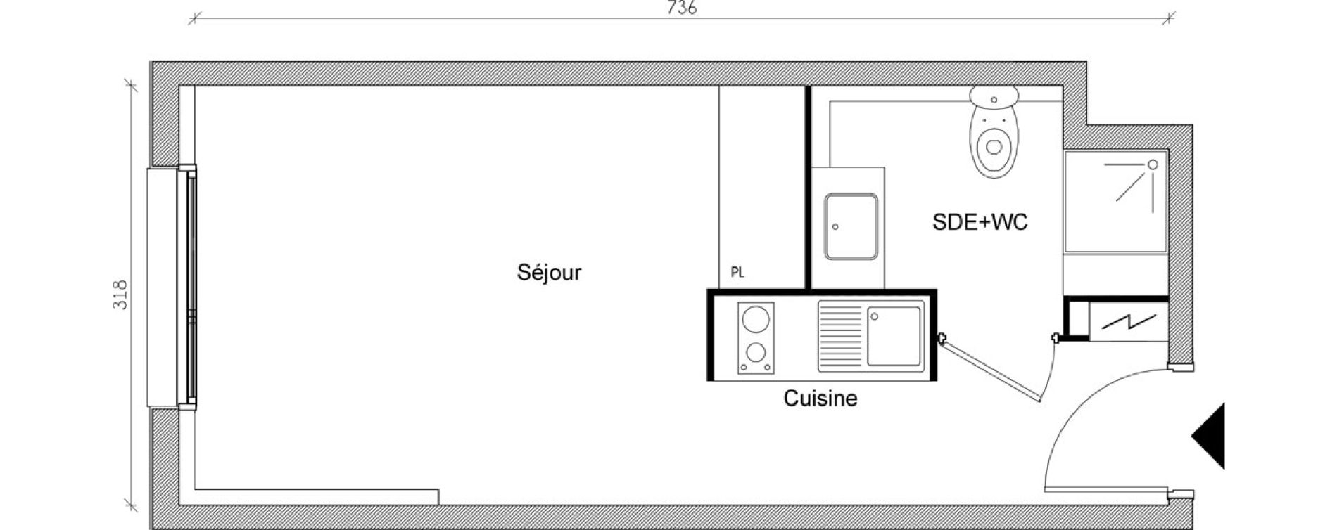 Appartement T1 de 22,27 m2 &agrave; Toulouse Jean chaubet