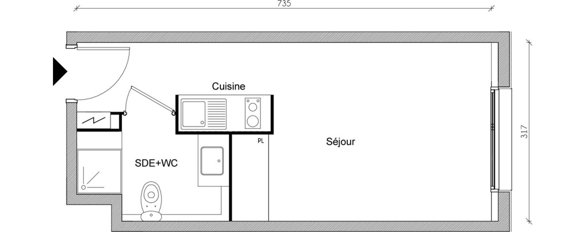 Appartement T1 de 22,36 m2 &agrave; Toulouse Jean chaubet