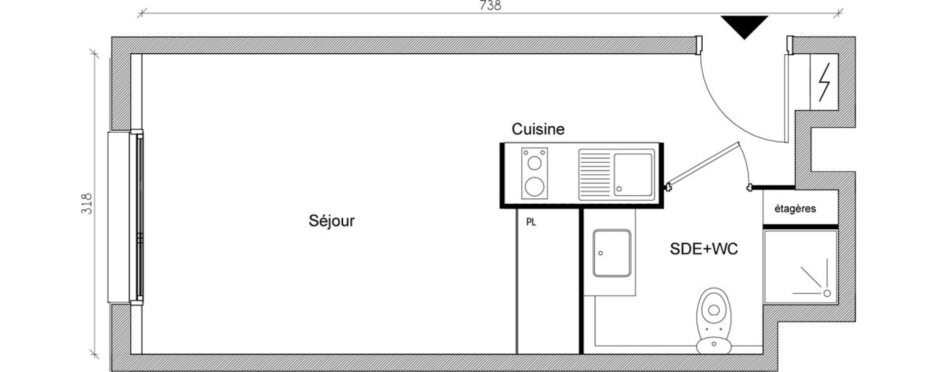 Appartement T1 de 22,15 m2 &agrave; Toulouse Jean chaubet
