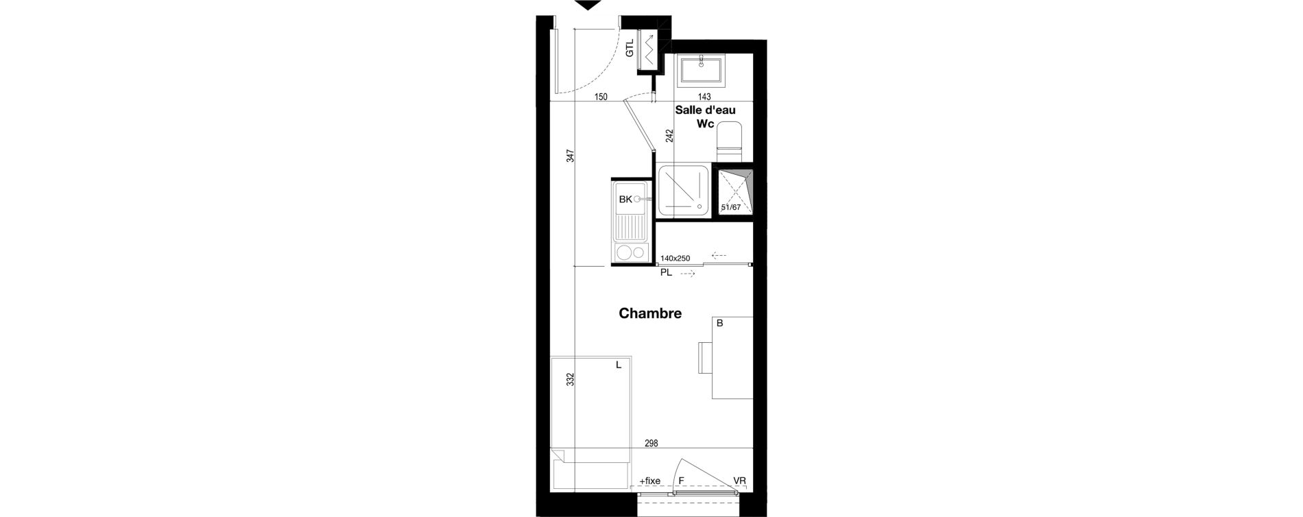 Appartement T1 meubl&eacute; de 18,75 m2 &agrave; Toulouse Caravelle