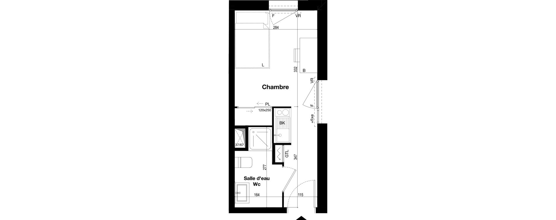 Appartement T1 meubl&eacute; de 18,36 m2 &agrave; Toulouse Caravelle