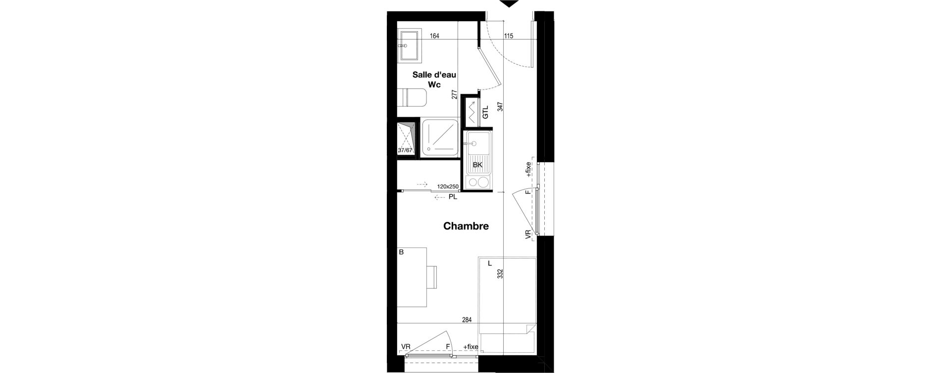 Appartement T1 meubl&eacute; de 18,36 m2 &agrave; Toulouse Caravelle