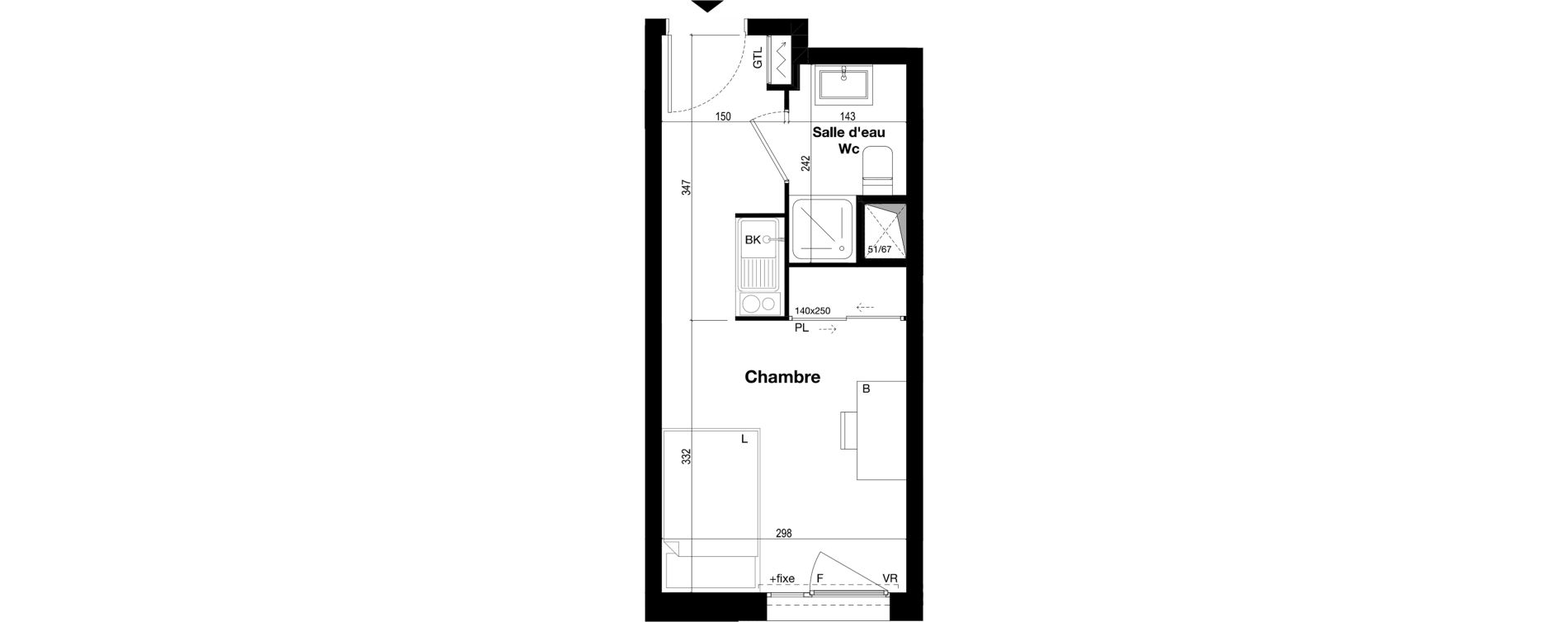 Appartement T1 meubl&eacute; de 19,05 m2 &agrave; Toulouse Caravelle