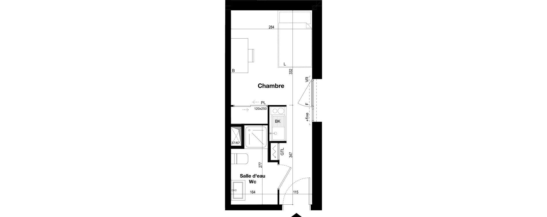 Appartement T1 meubl&eacute; de 18,36 m2 &agrave; Toulouse Caravelle