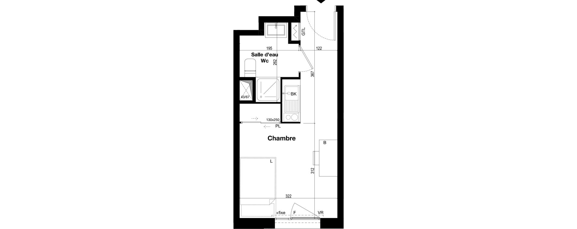 Appartement T1 meubl&eacute; de 19,05 m2 &agrave; Toulouse Caravelle