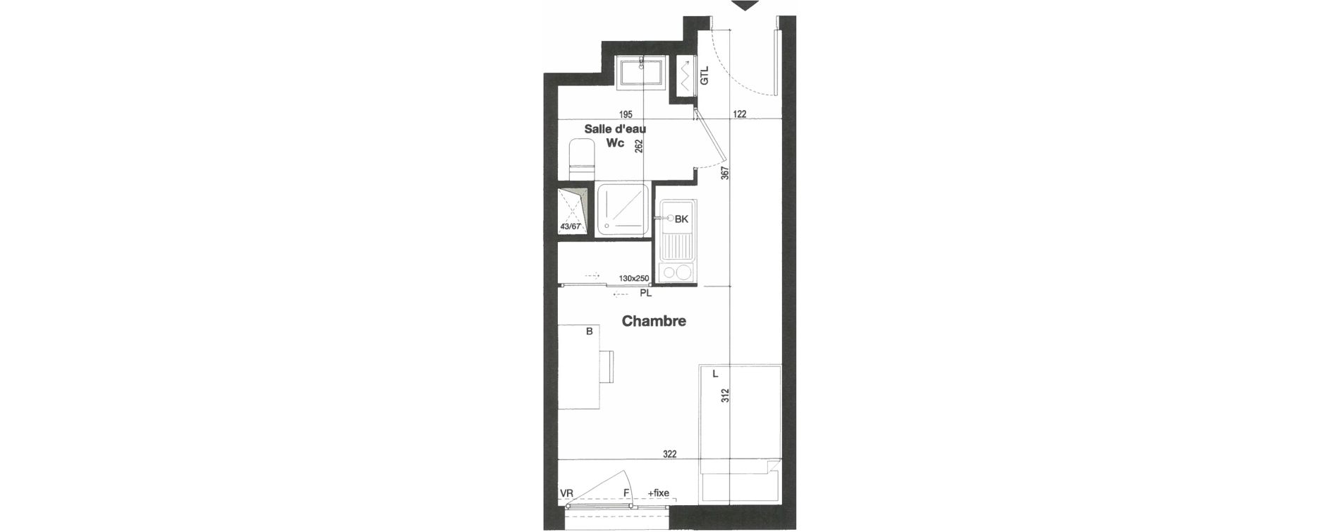 Appartement T1 meubl&eacute; de 19,82 m2 &agrave; Toulouse Caravelle