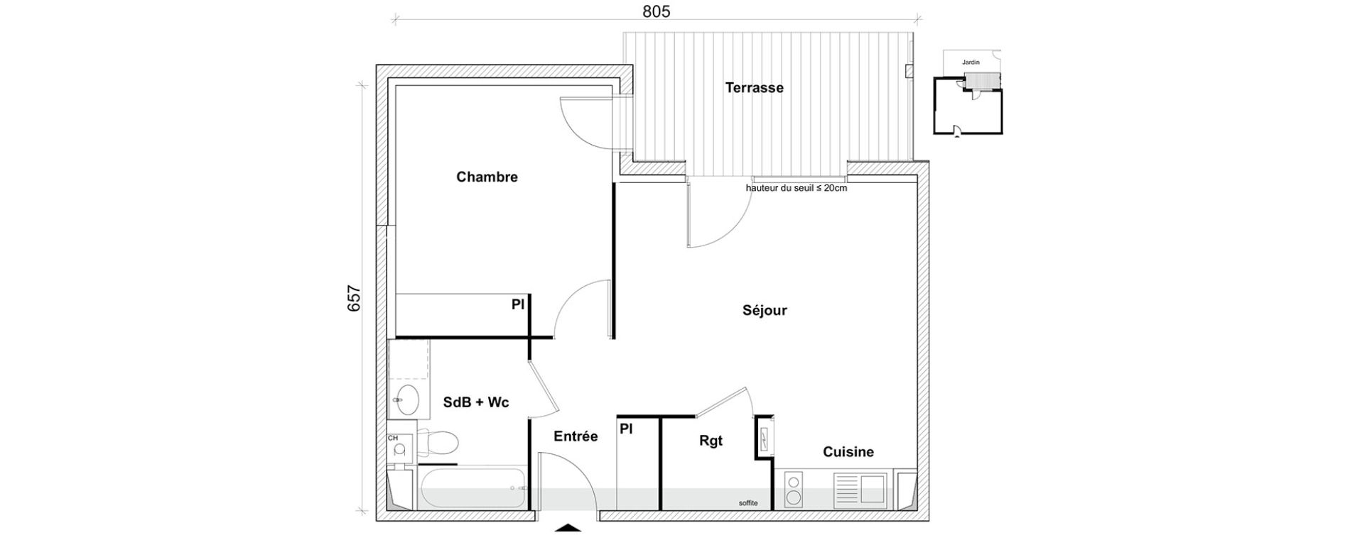 Appartement T2 de 44,40 m2 &agrave; Toulouse Saint-simon