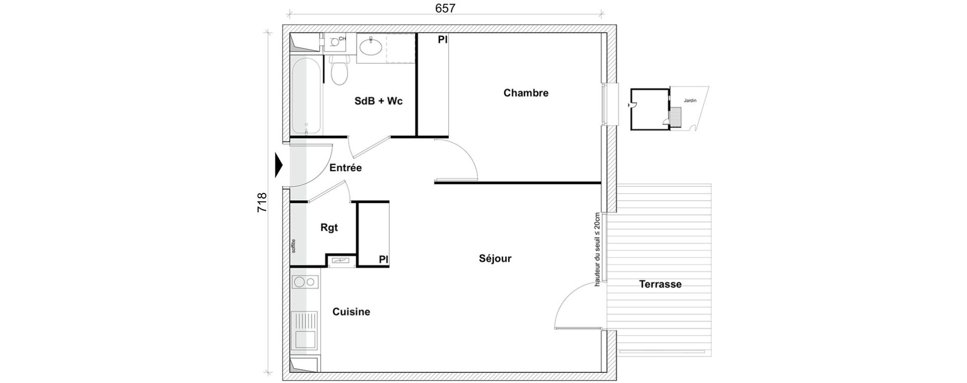 Appartement T2 de 45,32 m2 &agrave; Toulouse Saint-simon
