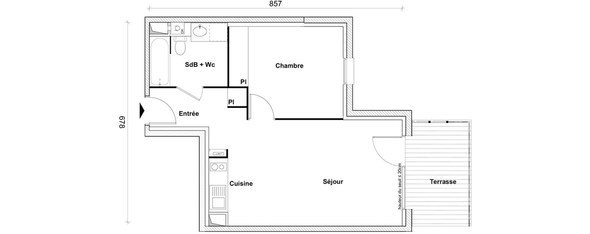 Appartement T2 de 43,68 m2 &agrave; Toulouse Saint-simon