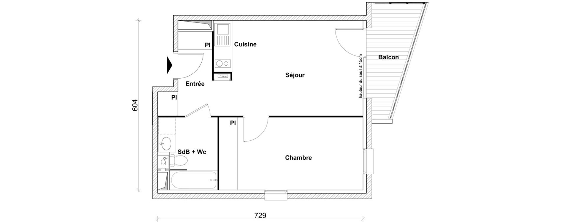 Appartement T2 de 40,85 m2 &agrave; Toulouse Saint-simon