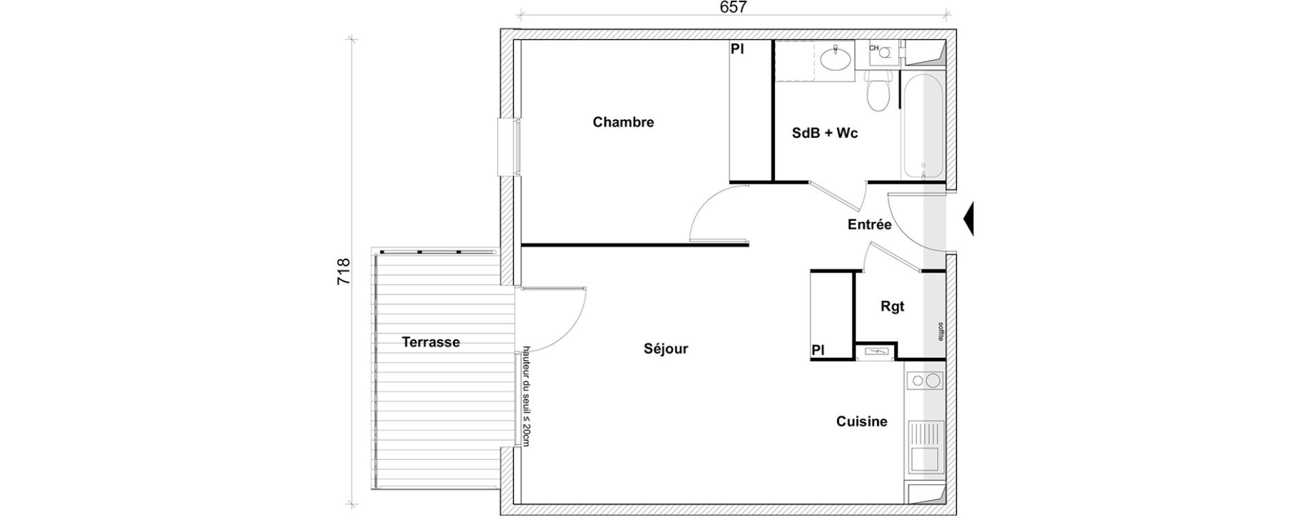 Appartement T2 de 45,32 m2 &agrave; Toulouse Saint-simon