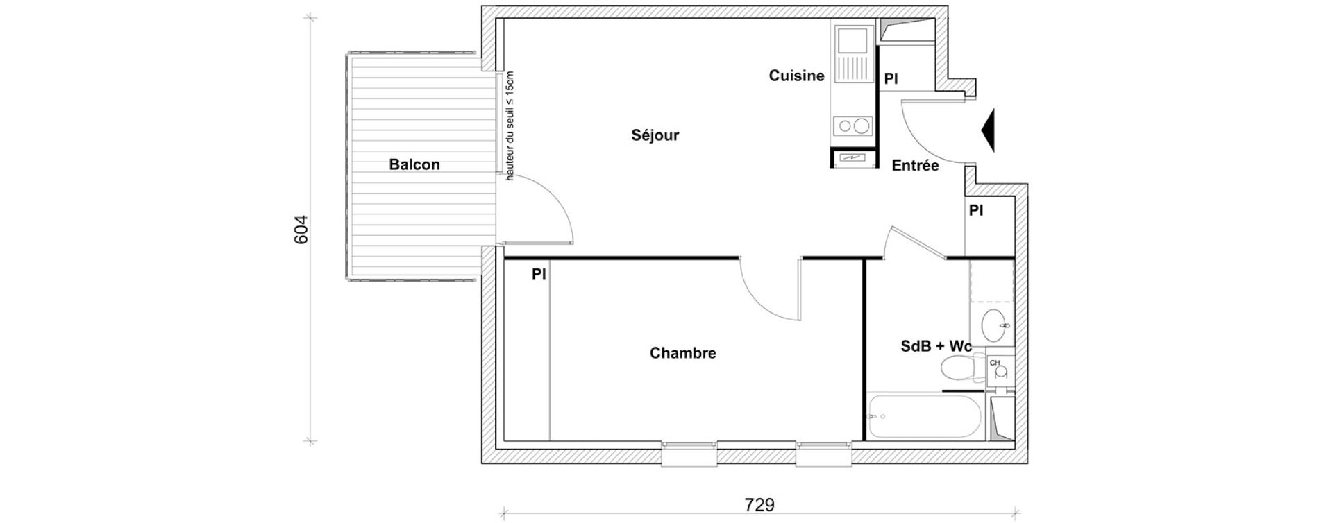 Appartement T2 de 40,06 m2 &agrave; Toulouse Saint-simon