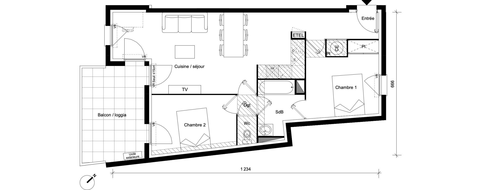 Appartement T3 de 62,09 m2 &agrave; Toulouse L'ormeau