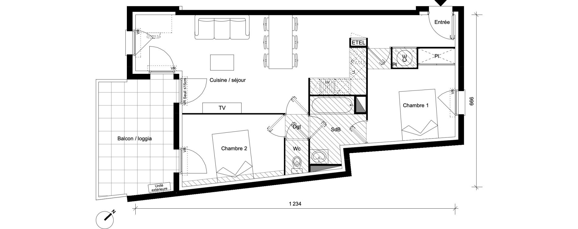 Appartement T3 de 62,09 m2 &agrave; Toulouse L'ormeau