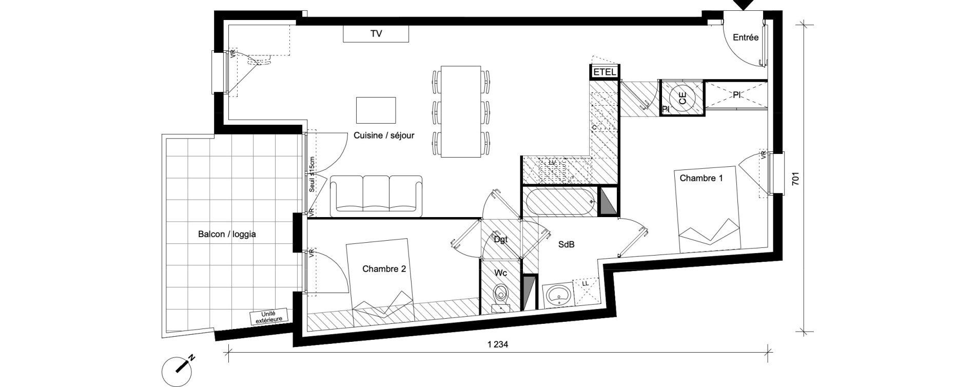 Appartement T3 de 66,77 m2 &agrave; Toulouse L'ormeau