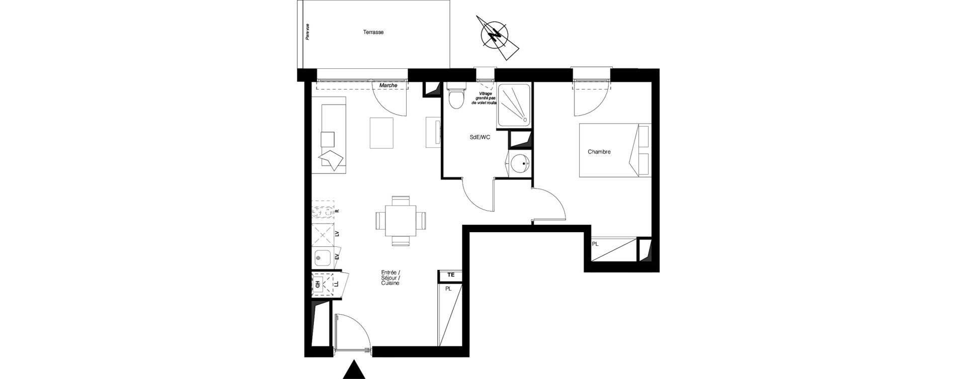 Appartement T2 de 45,47 m2 &agrave; Toulouse Les ar&egrave;nes