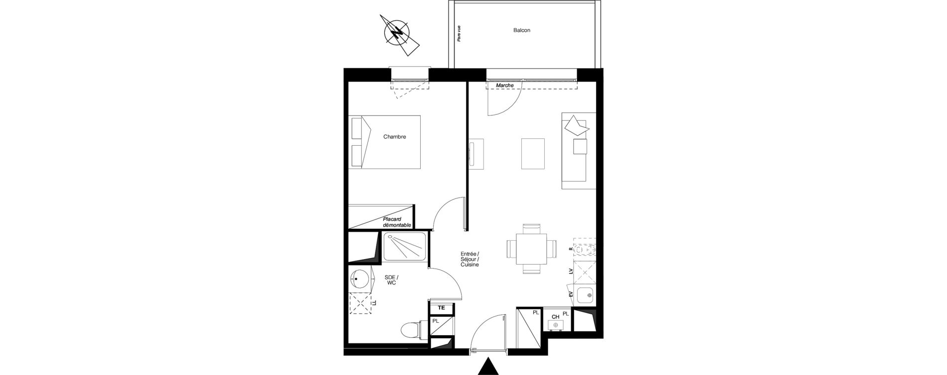 Appartement T2 de 42,73 m2 &agrave; Toulouse Les ar&egrave;nes
