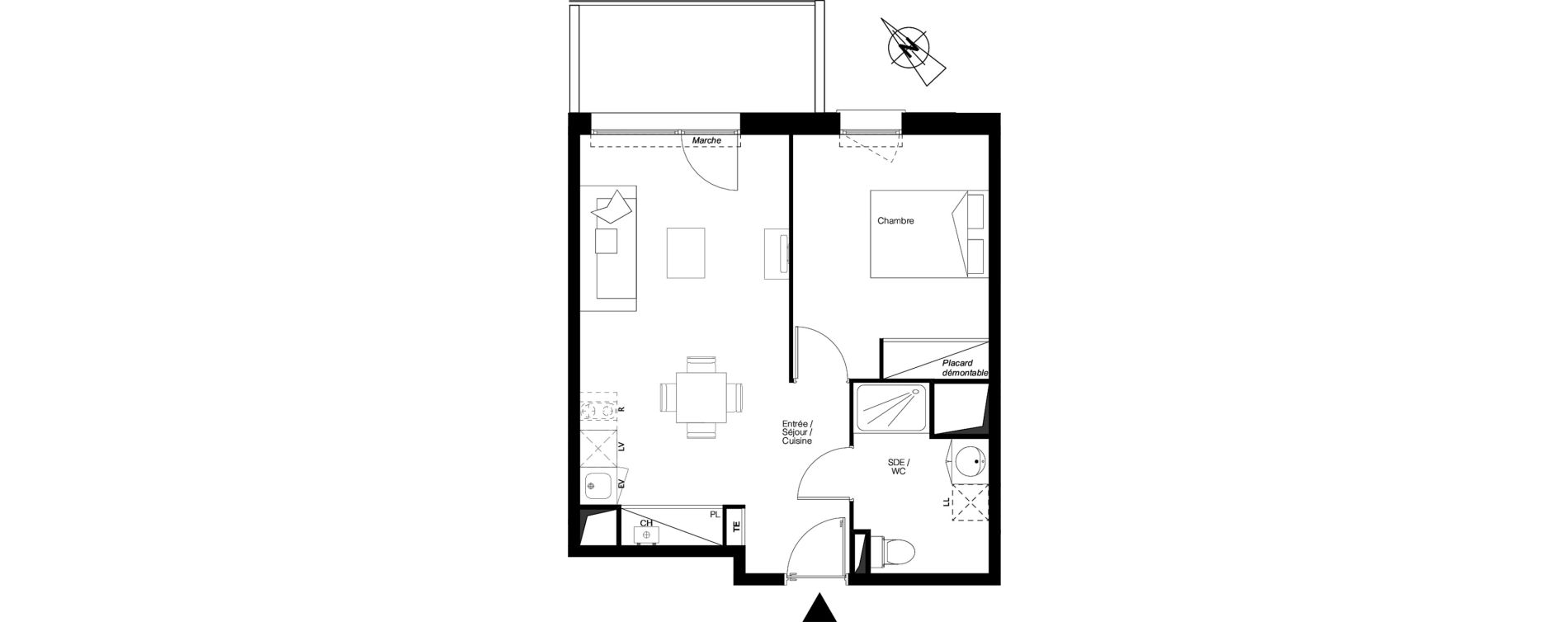 Appartement T2 de 42,72 m2 &agrave; Toulouse Les ar&egrave;nes