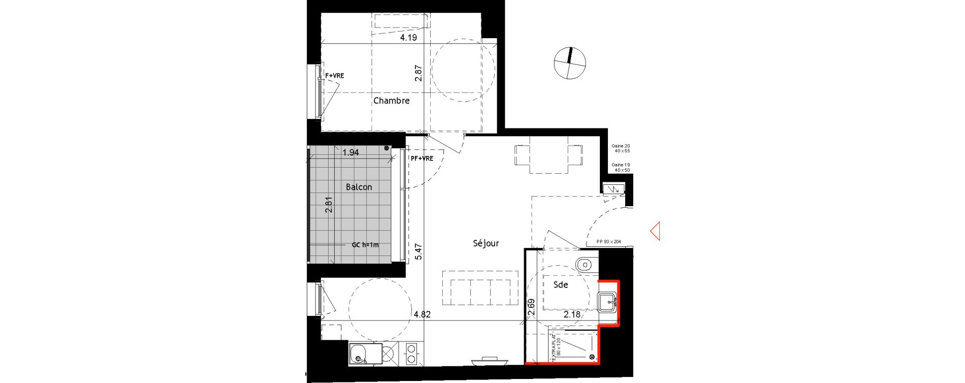 Appartement T2 de 41,60 m2 &agrave; Toulouse Barriere de paris