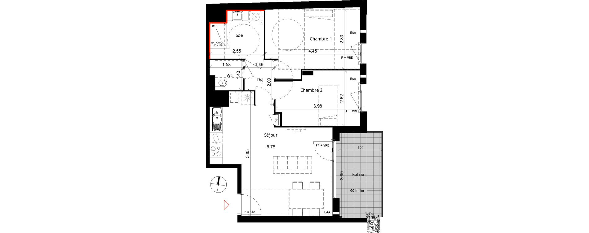 Appartement T3 de 56,80 m2 &agrave; Toulouse Barriere de paris