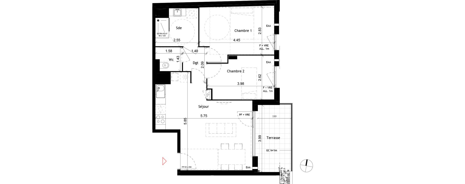 Appartement T3 de 56,80 m2 &agrave; Toulouse Barriere de paris