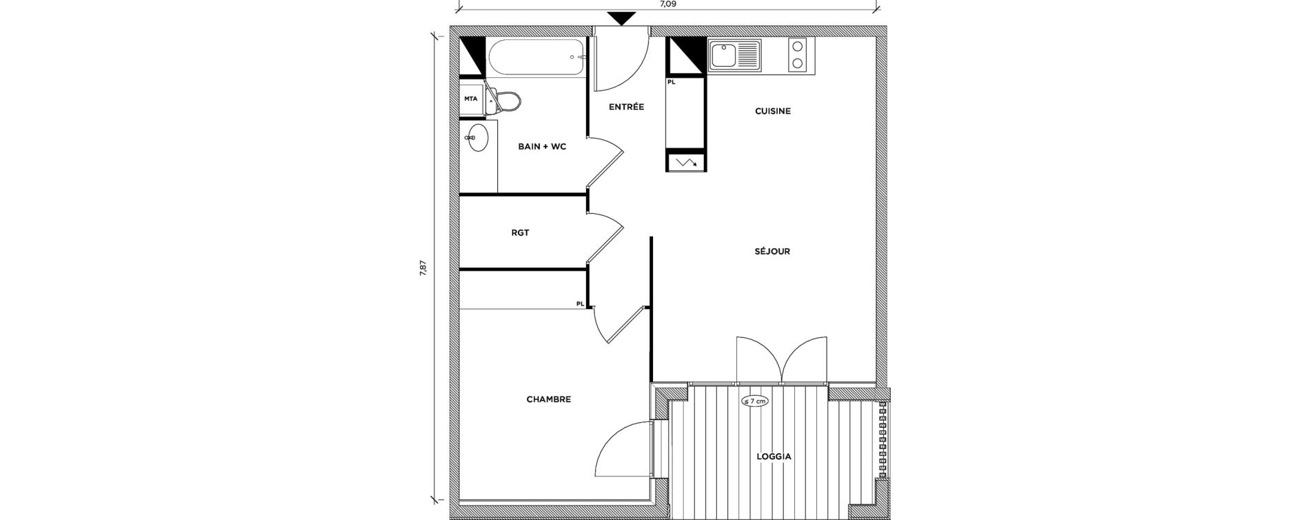 Appartement T2 de 46,33 m2 &agrave; Toulouse Montaudran