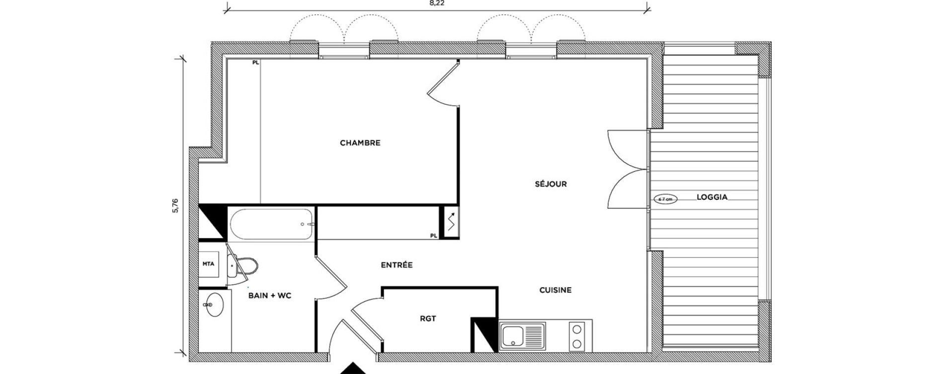 Appartement T2 de 47,70 m2 &agrave; Toulouse Montaudran