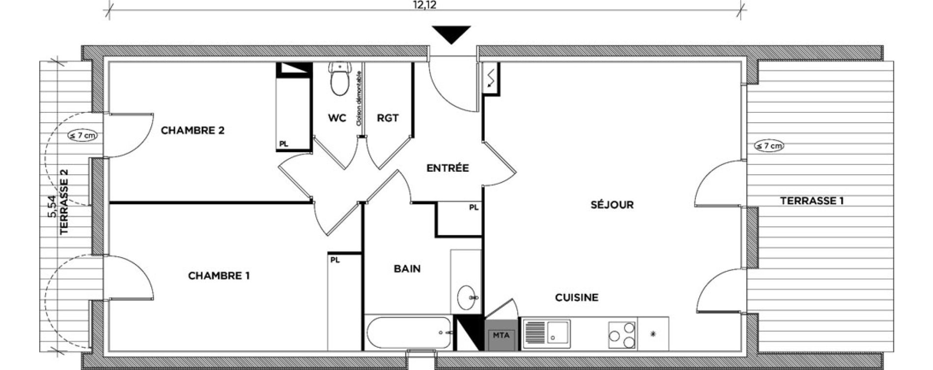 Appartement T3 de 65,12 m2 &agrave; Toulouse Montaudran