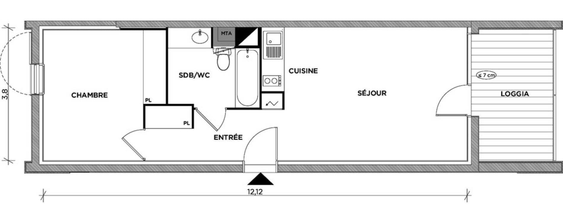 Appartement T2 de 44,74 m2 &agrave; Toulouse Montaudran