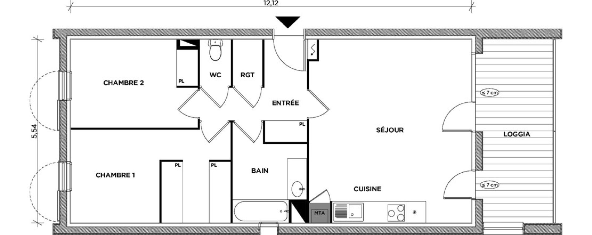 Appartement T3 de 64,99 m2 &agrave; Toulouse Montaudran