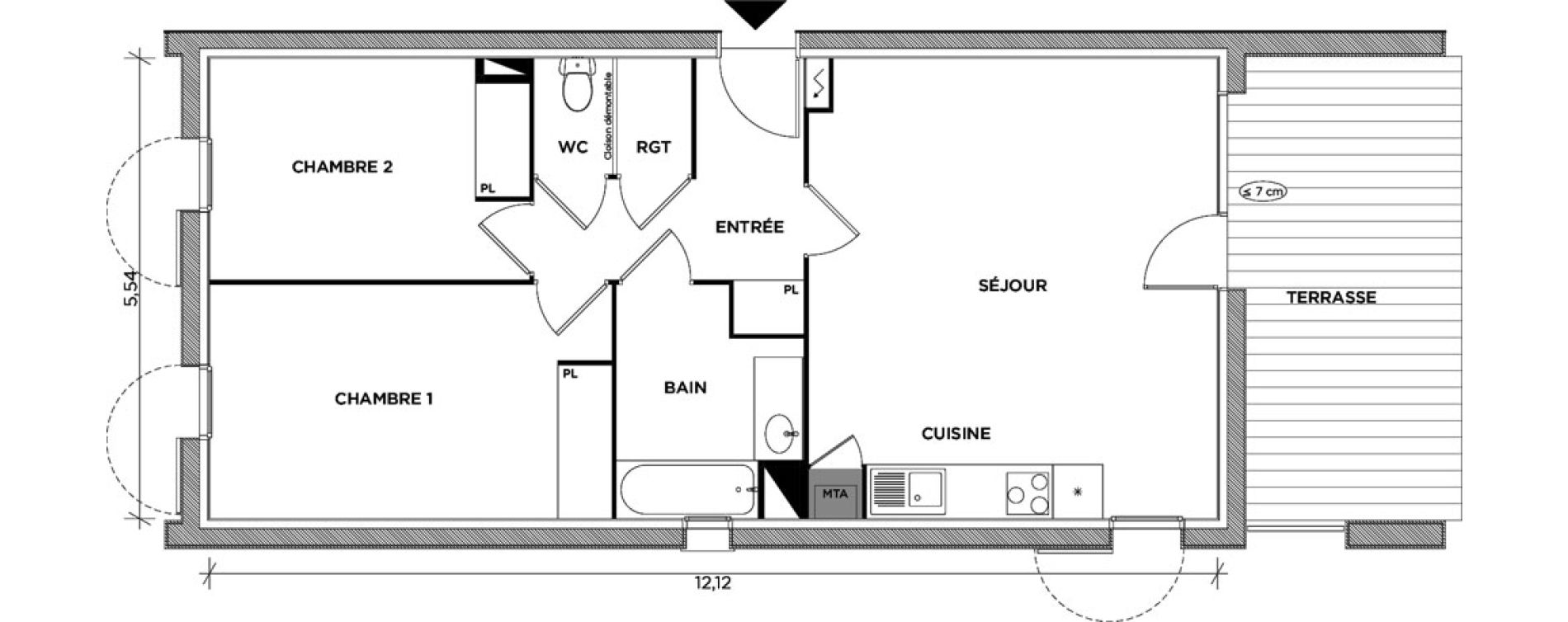 Appartement T3 de 65,12 m2 &agrave; Toulouse Montaudran