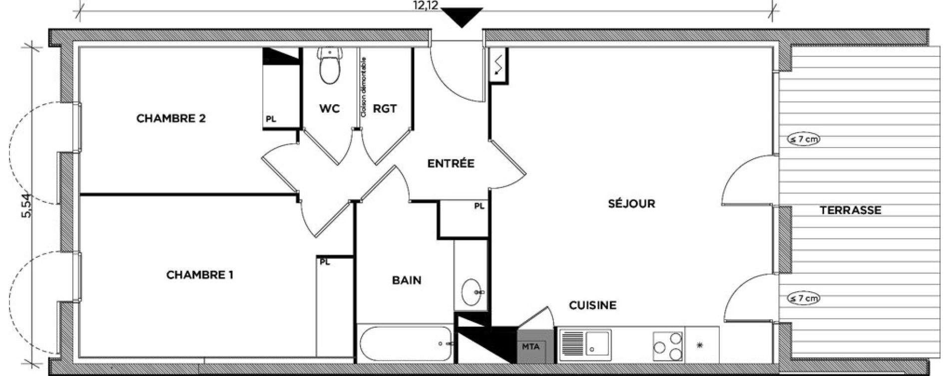 Appartement T3 de 64,10 m2 &agrave; Toulouse Montaudran